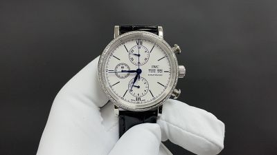 TW Factory IWC Portofino 42*13.5mm Dandong 7750 Movement Black Italian Calfskin Leather Strap Blue Markers Watch